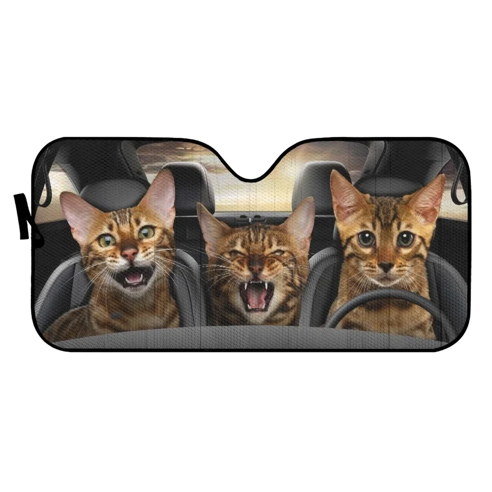 Lovely Cat Family Pattern Car Accessories 3D Animal Universal Car Windshield UV and Heat Large Size Car Sun Shade for Windshield