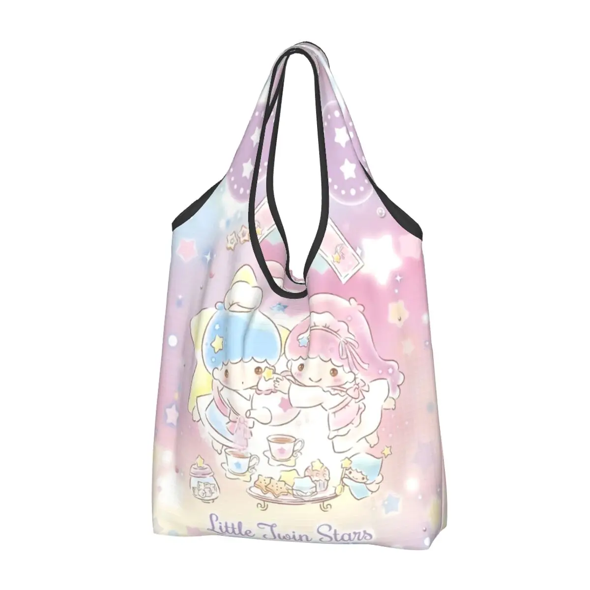 Custom Cute Printing Little Twin Stars Sanrio Cartoon Kiki Lala Tote Shopping Bags Portable Shopper Shoulder Handbag