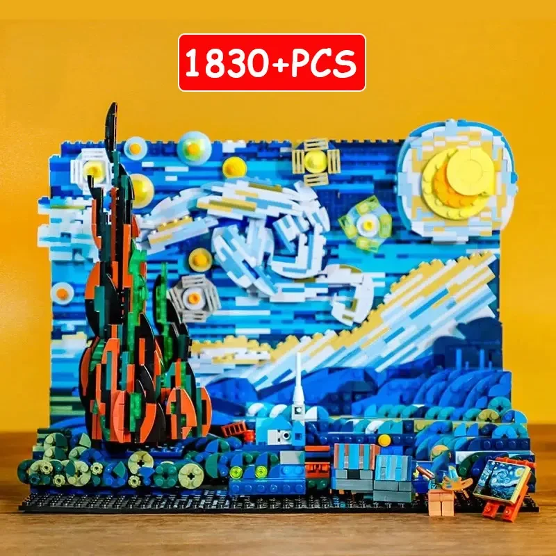 Creative Art Van Gogh Paintings The Starry Night Building Blocks MOC Bricks Ideas Home Decorae Education Toys For Kids Gifts