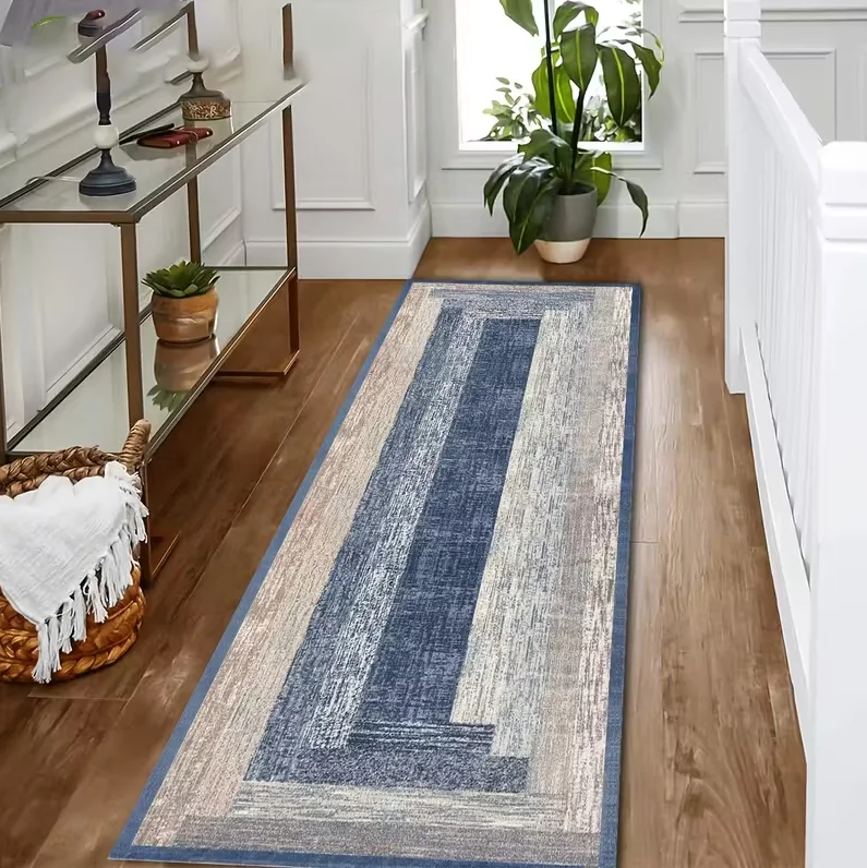 Moderner, minimalistischer, rechteckiger, blau gemusterter, langer Teppich mit goldenem Diamant, kann als Heimdekoration, Küchenmatten und Wohnzimmer verwendet werden