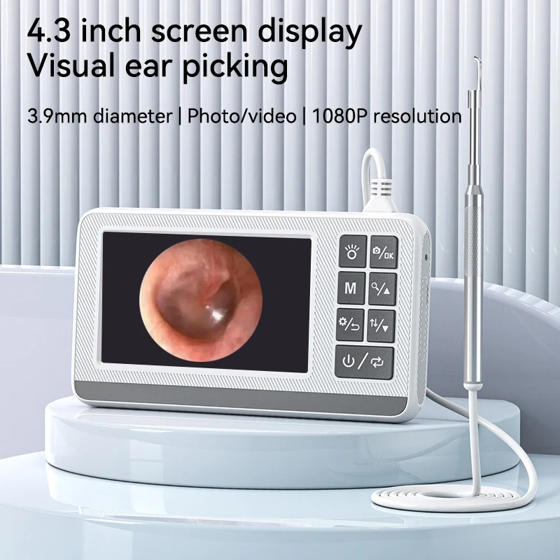 Digital Ear Otoscopy Camera with 4.3 Inch IPS Screen Ultra Clear View Ear Scope Camera 3.9mm Ear Wax Removal Tool