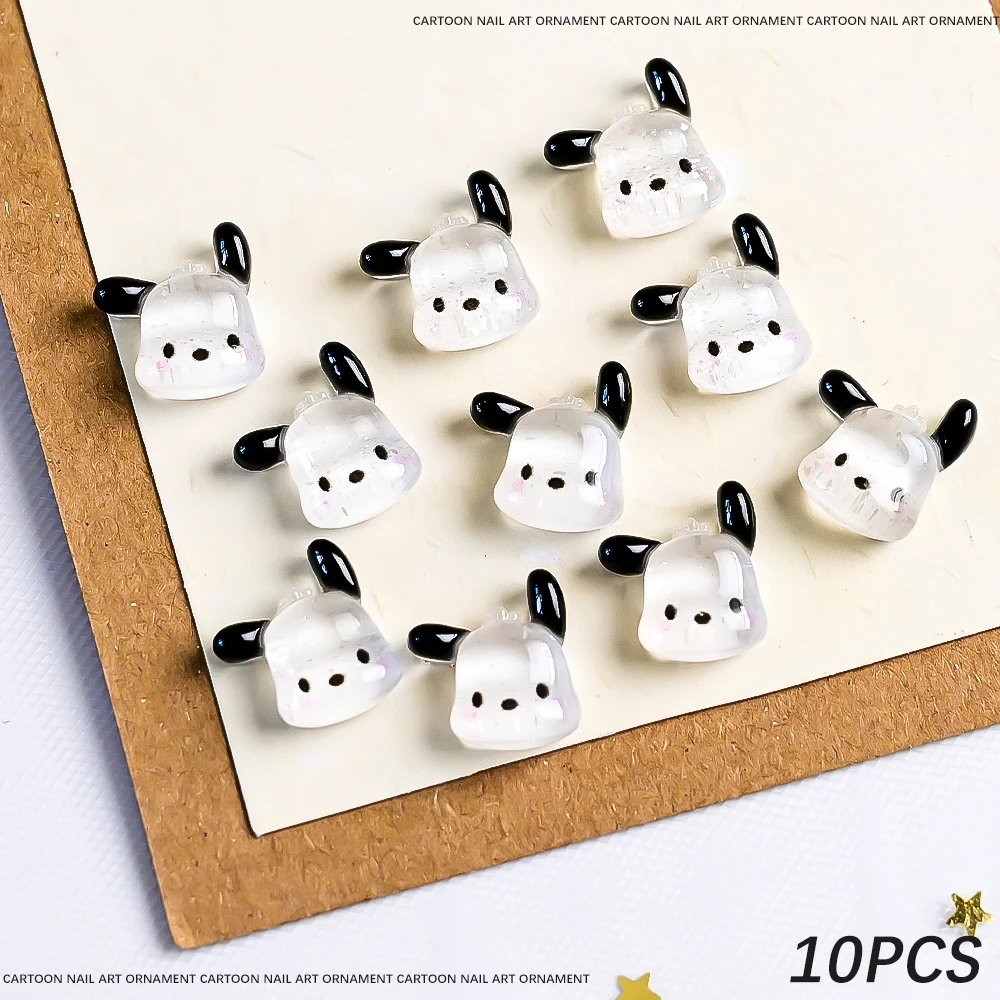 10 stuks Sanrio Sparkle Glitter Hello Kitty Nail Charms Ijs-Transparant Roze 10*11mm Kawaii Hello Kitty Nail Decor DIY Shiny Kitty