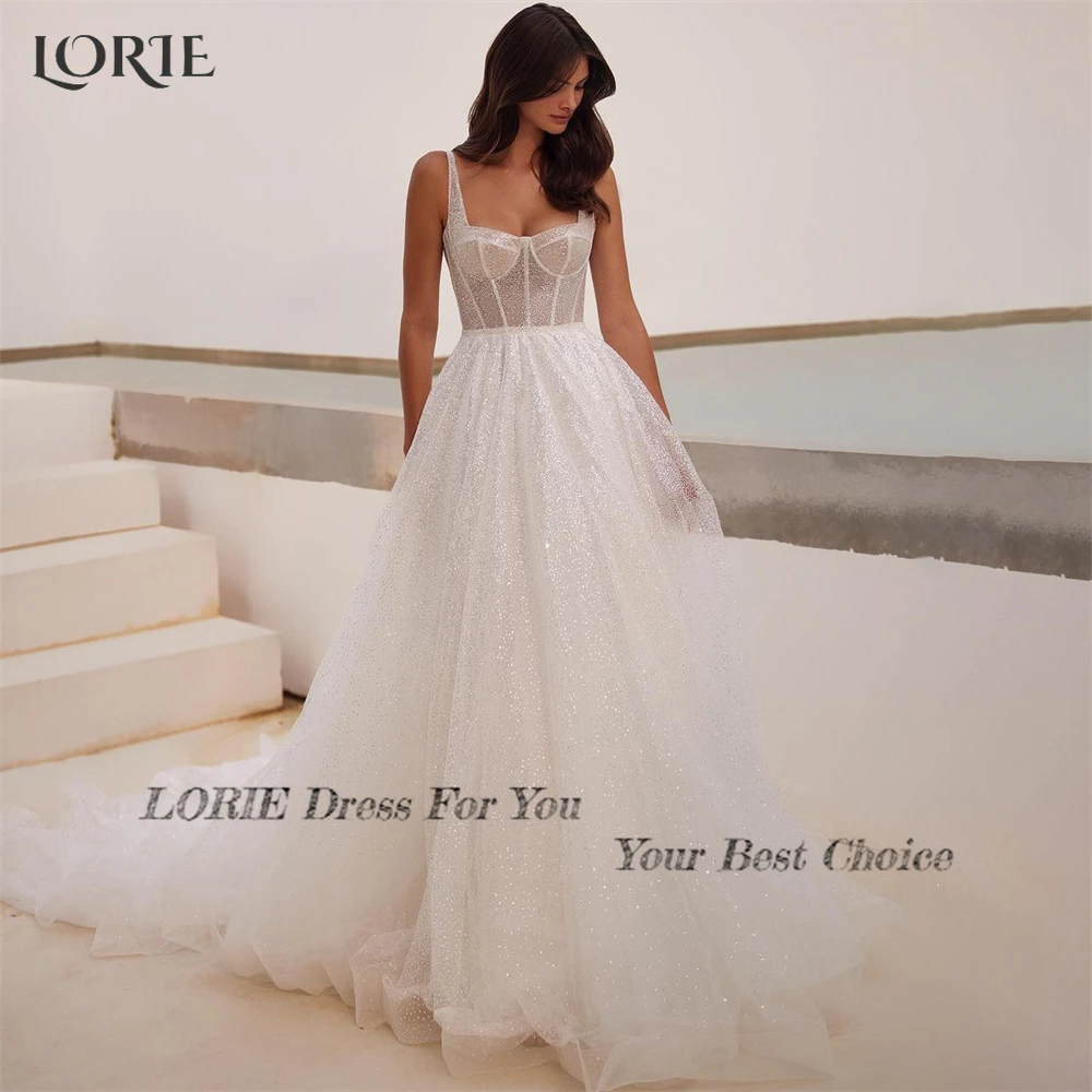 LORIE Vintage Glitter Wedding Dress Sweetheart A-Line Shiny Backless Bridal Gown Princess Sparkly Sequin Bride Dress Customized