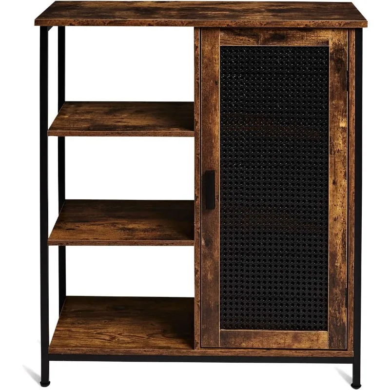 

3 Open Shelves and 1 Door, Wooden Sideboard, Cupboard for The Living Room, Kitchen, Entryway, Stable Metal Frame