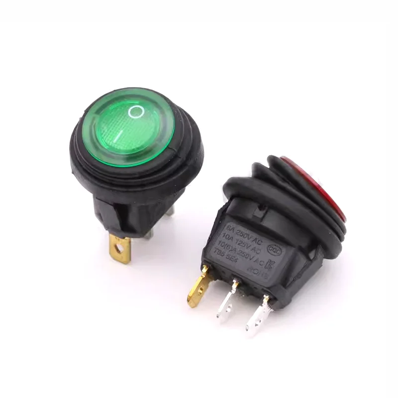 KCD1-2 waterproof ship type/shape round warped power switch with light button 3 pin 6A250V open hole 20mm