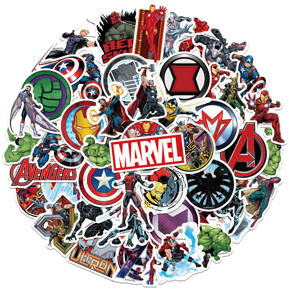 50 Uds. De pegatinas de grafiti decorativas para el hogar de Disney Marvel, calcomanía de Anime para ordenador portátil, guitarra, paquete de pegatinas de dibujos animados Kawaii, regalo para niños