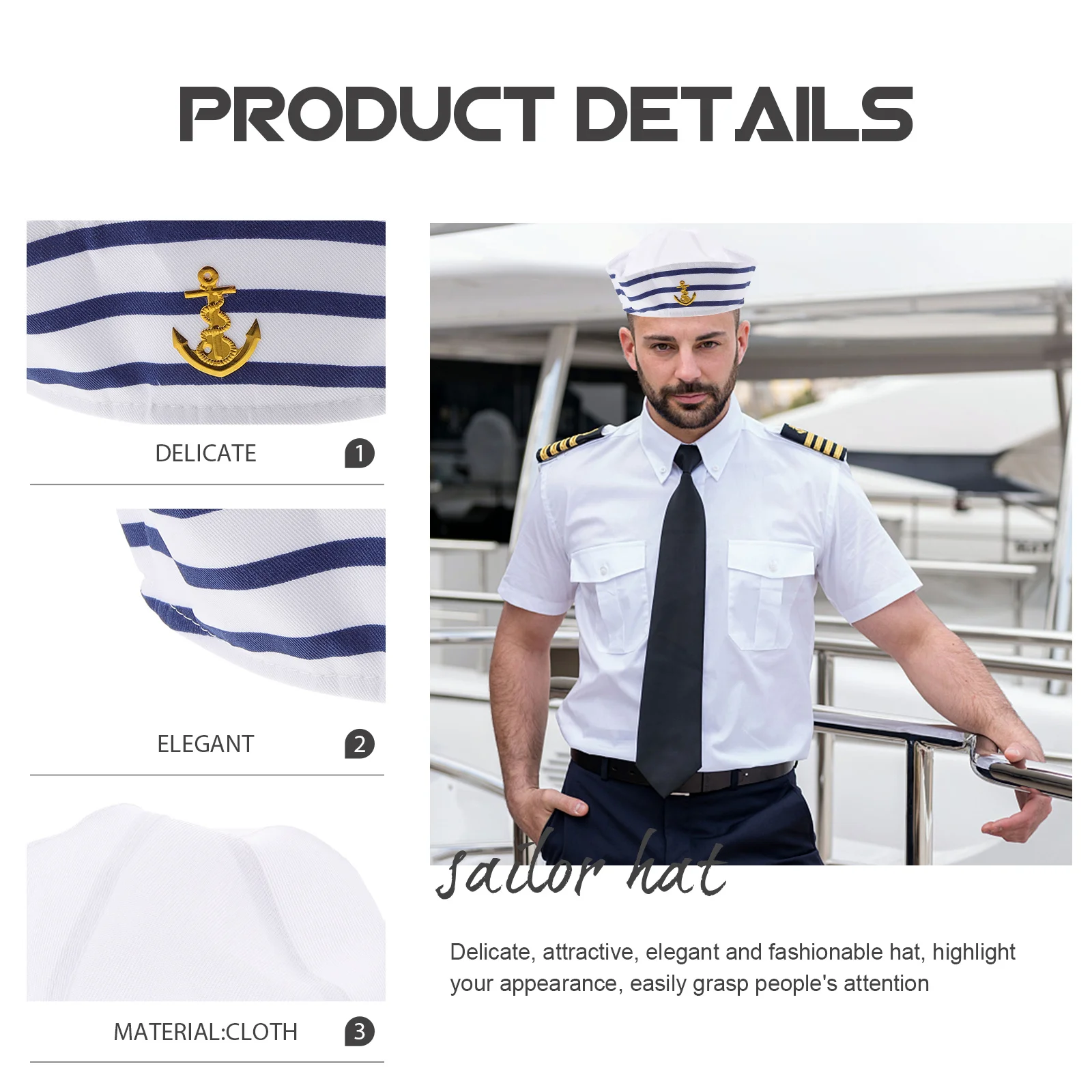 Sombrero de capitán de tela para hombre y mujer, sombreros de marinero ajustables, elegantes, para fiesta, Cosplay, disfraz de barco, accesorios de moda, 2 uds.