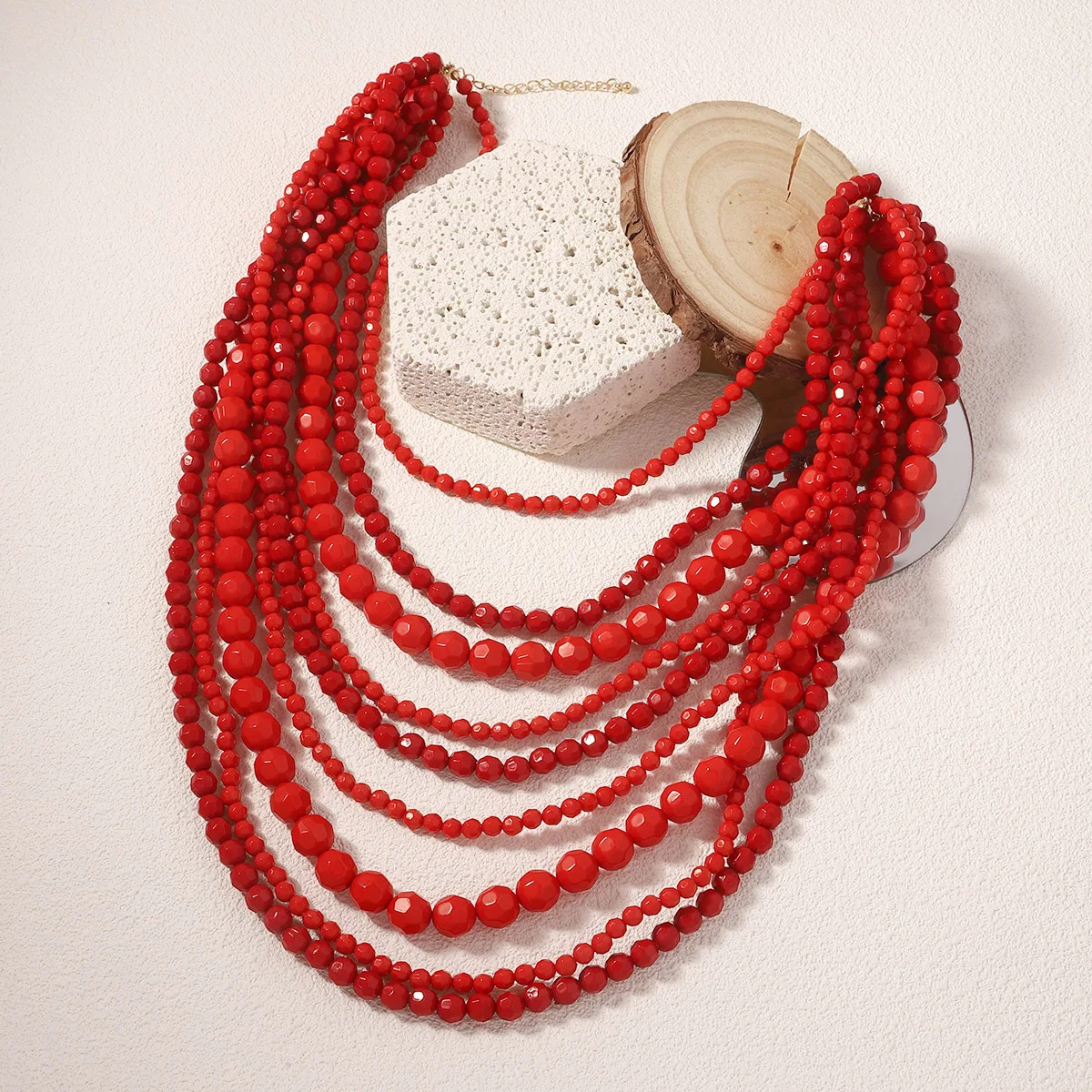 ZA Multilayer Red Coral Beaded Waterfall Necklaces for Women Charm Acrylic Resin Beads Chokers Necklace Collar Jewelry