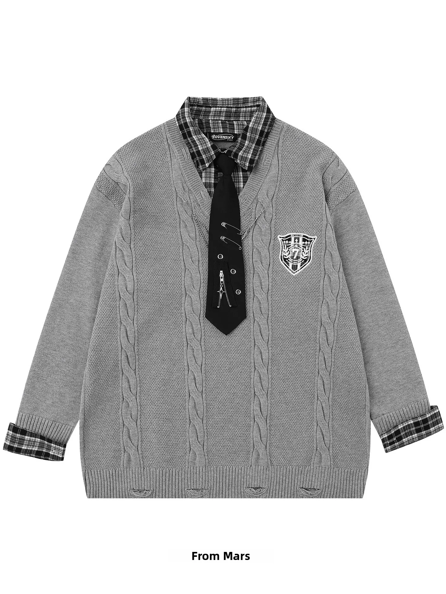 

Модный вязаный свитер в клетку для пар, свободный крой, теплый, с воротником, длинный рукав, осенняя мода от бренда Student Casual Wear