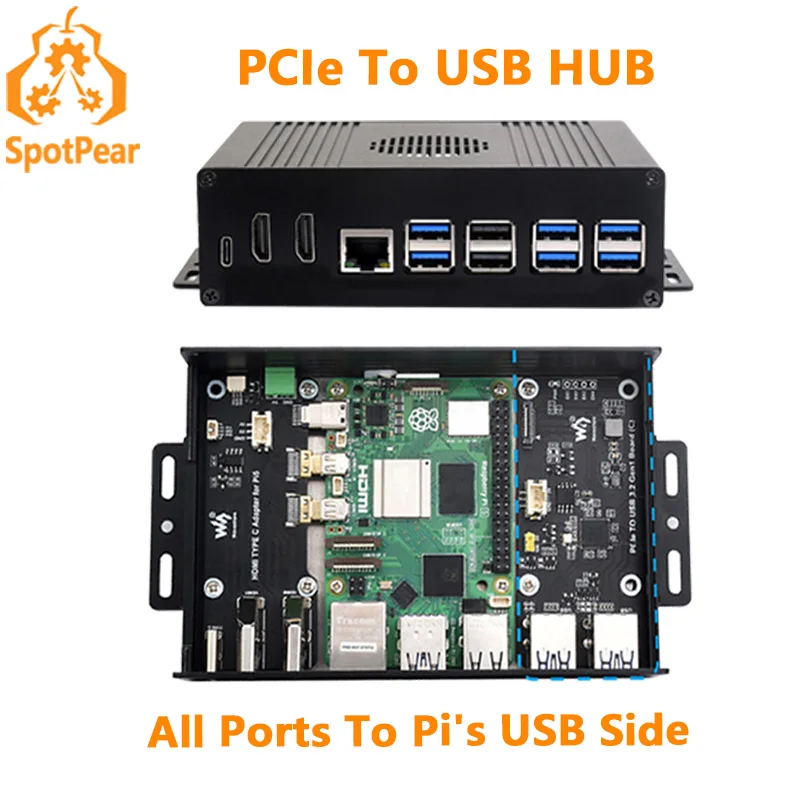 

Raspberry Pi 5 Box чехол Kit-B PCIe к USB Hub все порты к USB-порту Pi