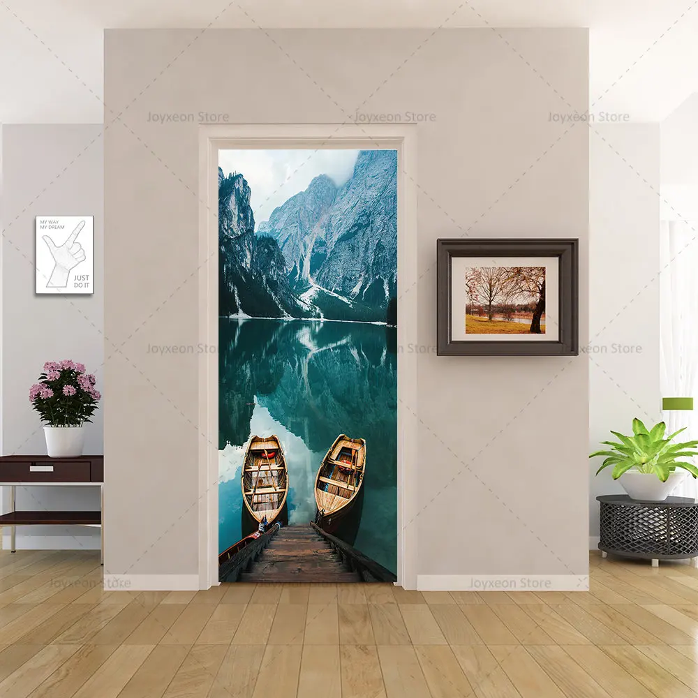 Real Natural Scenery Door Stickers Home Decoration Poster PVC Waterproof Self-adhesive Alpine Flowing Water Door Stickers