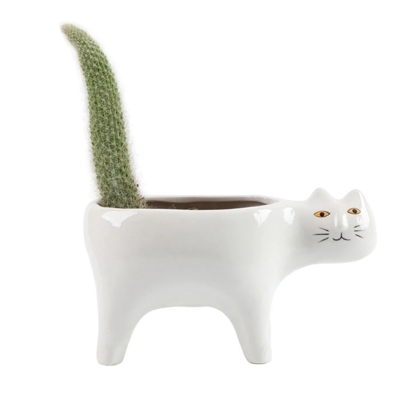 Cartoon for Cat Flowerpot Succulent Planter with Drainage Ceramic Plant Flower Pot Garden Cactus Plants Potted Vase DropShipping