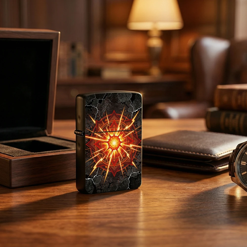 Fiery mystic Flip Top Lighter lighters vintage Sun Mandala Lightning Cracked Stone Art Print Pattern lighters for smokers Daily