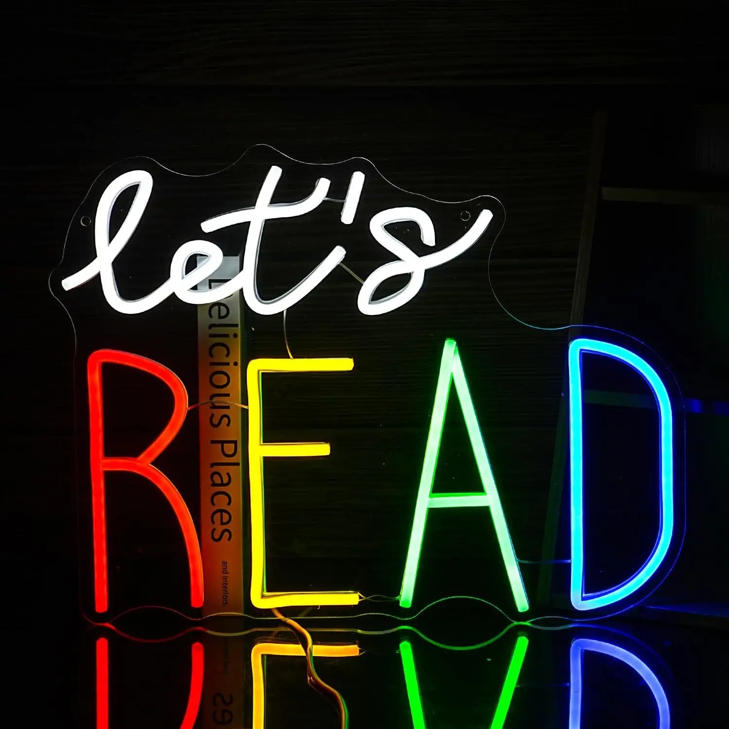 Let's READ Neon Sign, USB Powered LED Light for Reading Corner, Study Area, Bedroom Wall Decor, Perfect  Book Lovers