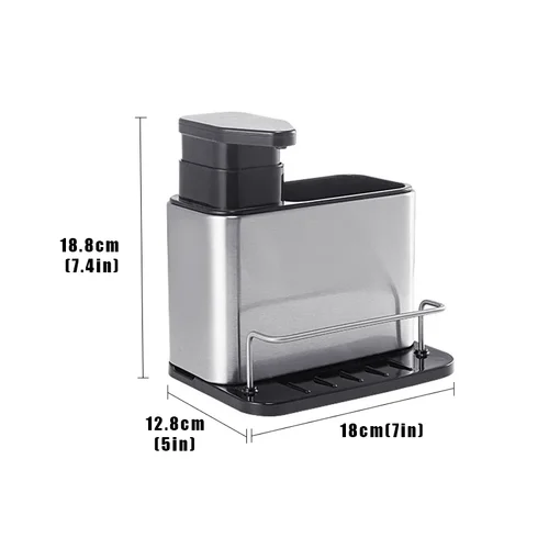 Imagen 2 del producto Dispensador de jabón de cocina 3 en 1, soporte para cubiertos de acero inoxidable, almacenamiento de cucharas, organizador de cocina, escurridor, estante de secado de platos