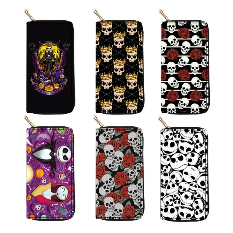 Disney Cartoon The Nightmare Before Christmas Wallet Skeleton Jack Sally Print Multifunctional Long Wallet Women\'s Clutch