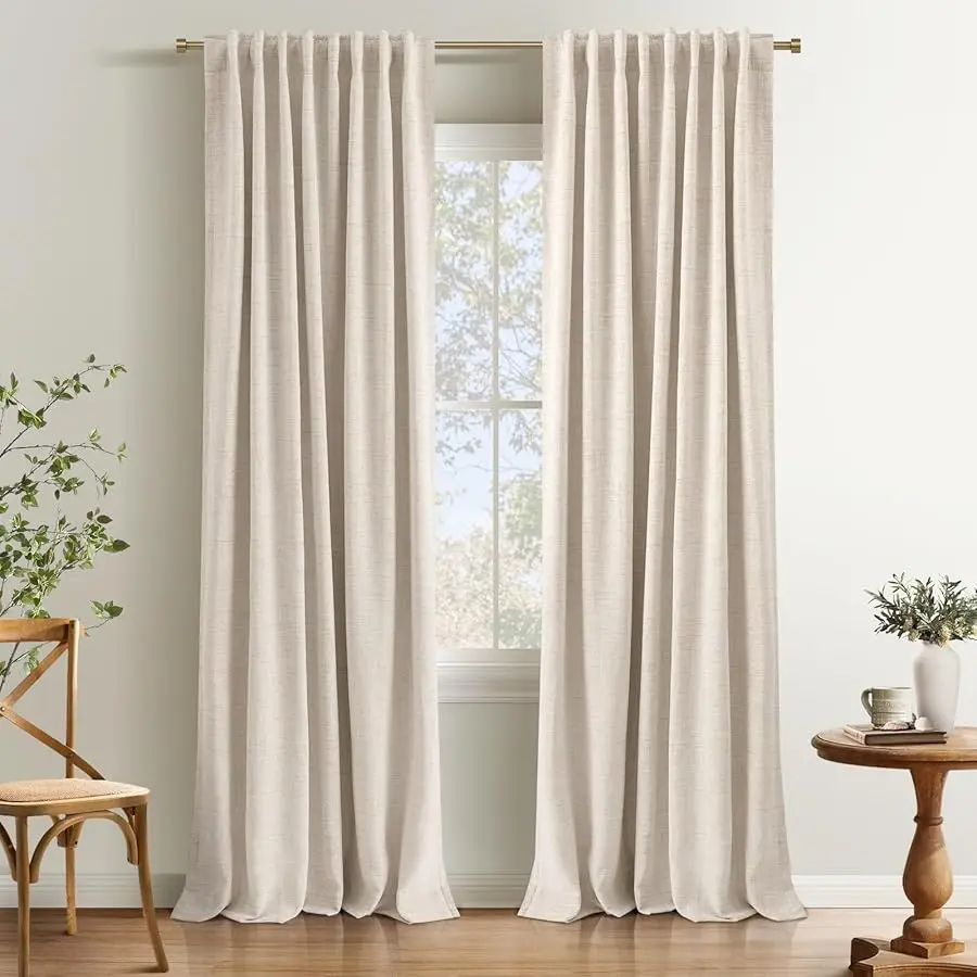 

INO ADAY 100% Blackout Curtains 84 Inches Length 2 Panels Set, Back Tab/Rod Pocket Linen Black Out Curtains for Bedroom, Thermal