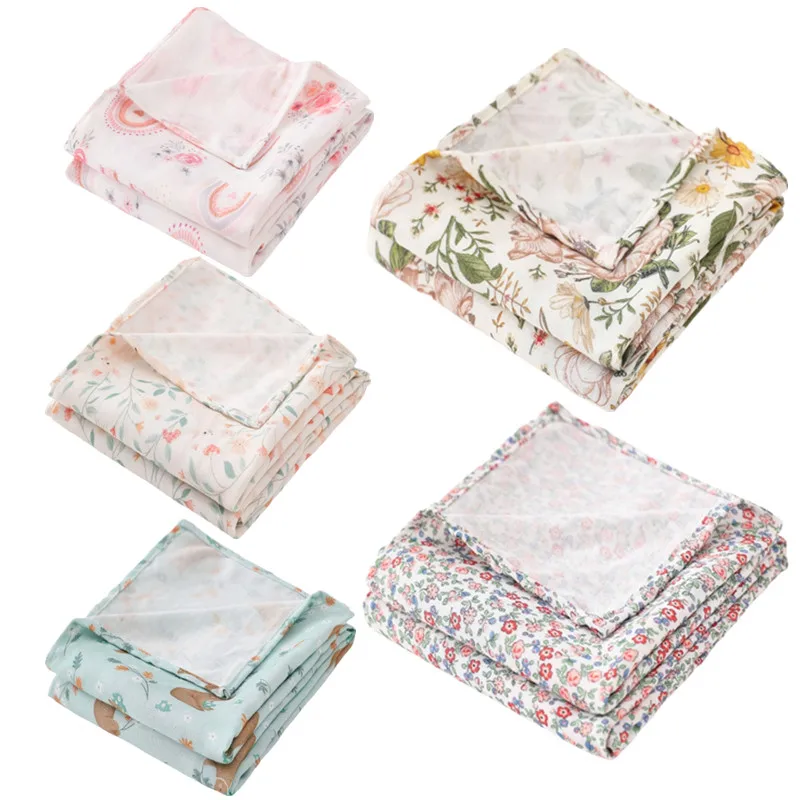 

New Floral Muslin Baby Blanket Spring Summer Cotton Gauze Baby Boy Girl Receiving Blanket Wrap Cloth Baby Crib Bedding