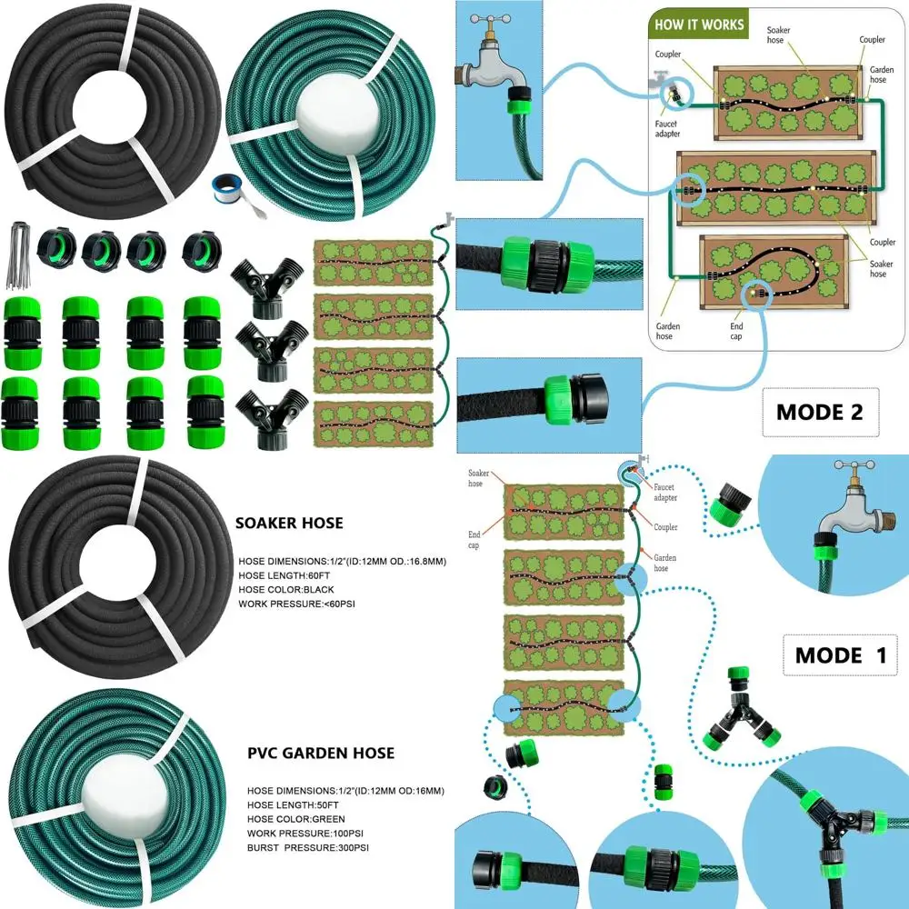 

Шланг для замачивания 60 футов для эффективного орошения сада, шланг из ПВХ длиной 50 футов, шланг для капельного соединения 1/2 для экономии воды, сверхмощный последовательный воод