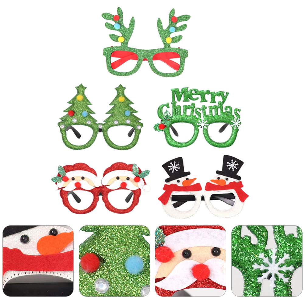 

5pcs Christmas Glasses Suit Eyeglasses Frame for Xmas Party Photo Decorations Reusable Quality Material Novel Shape Christmas