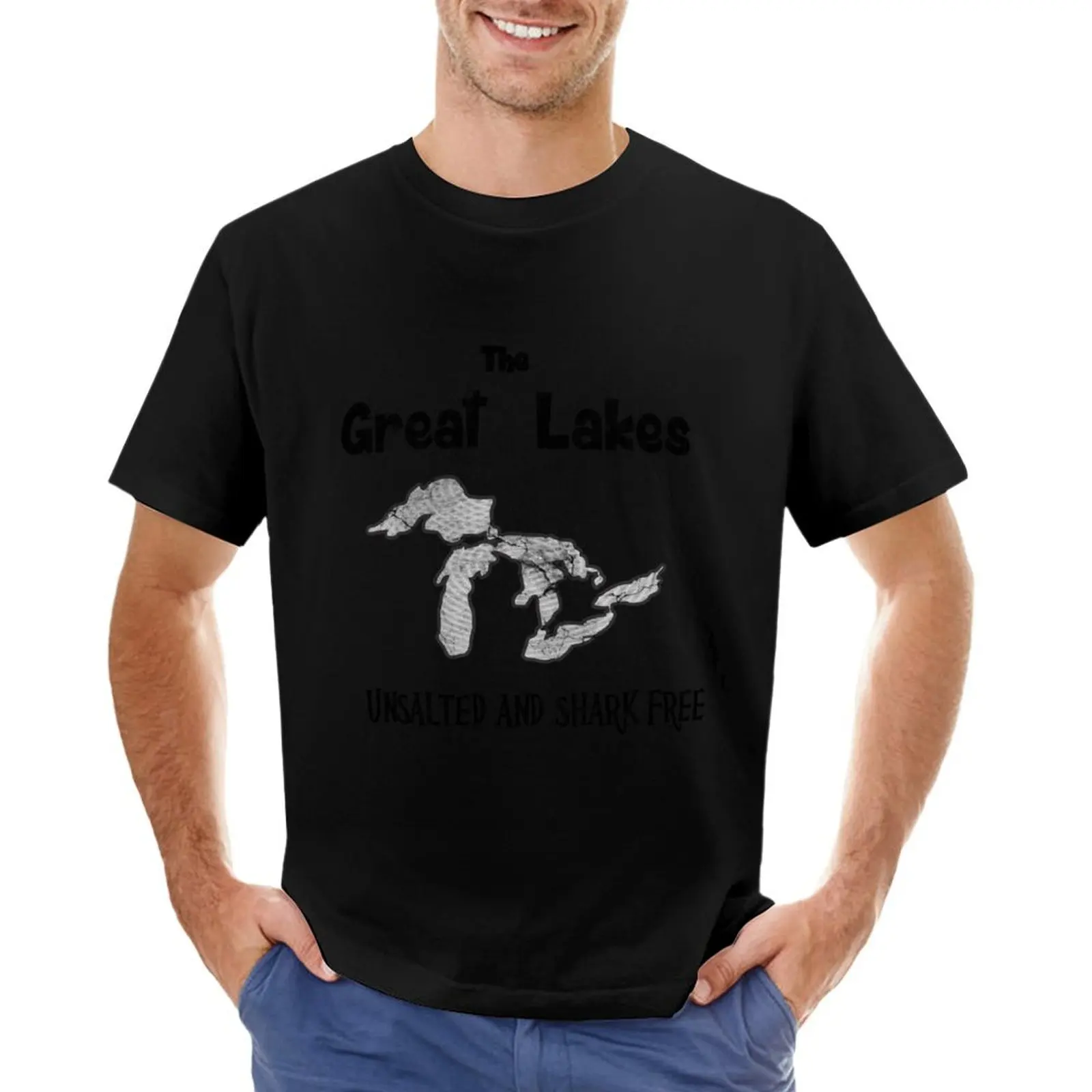 

The Great Lakes Unsalted & Shark Free T-Shirt sweat cotton graphic tees boys whites black t shirts for men