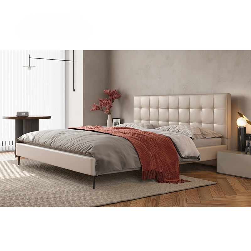 

Minimalist bed, Italian luxury, senior sense, light luxury, designer style, high-end atmosphere.