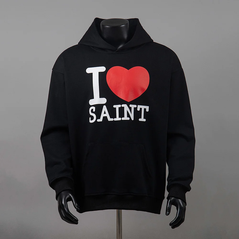 

New Spring Love Pattern Letter Print Pullover Terry Hooded Hoodies Mens Streetwear Loose Cotton Baggy Sweatshirts Oversized