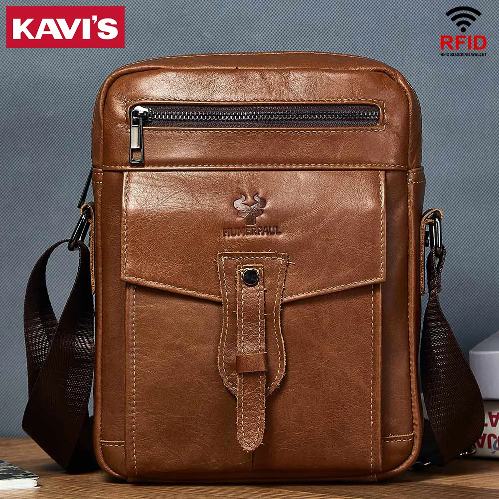 

KAVIS Genuine Leather Shoulder Crossbody Bags for Men Casual Flap Bag Multifunctional Portable Small Shoulder Bags for Travel