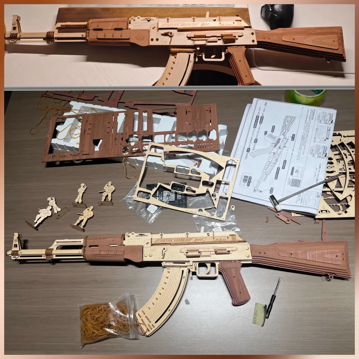 3D Puzzles de madeira para adultos, Brinquedos automáticos Rifle, Pode atirar bandas de borracha de madeira, Modelo tático, Montagem criativa, AK47