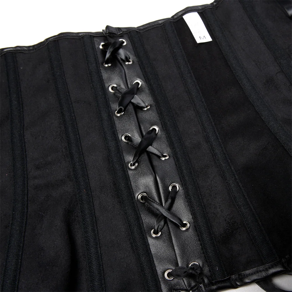 Corset Bustier Noir en Faux Cuir PU pour Femme, Haut Steampunk Sexy, Fermeture Éclair sur le Devant, Bretelles Façonnantes