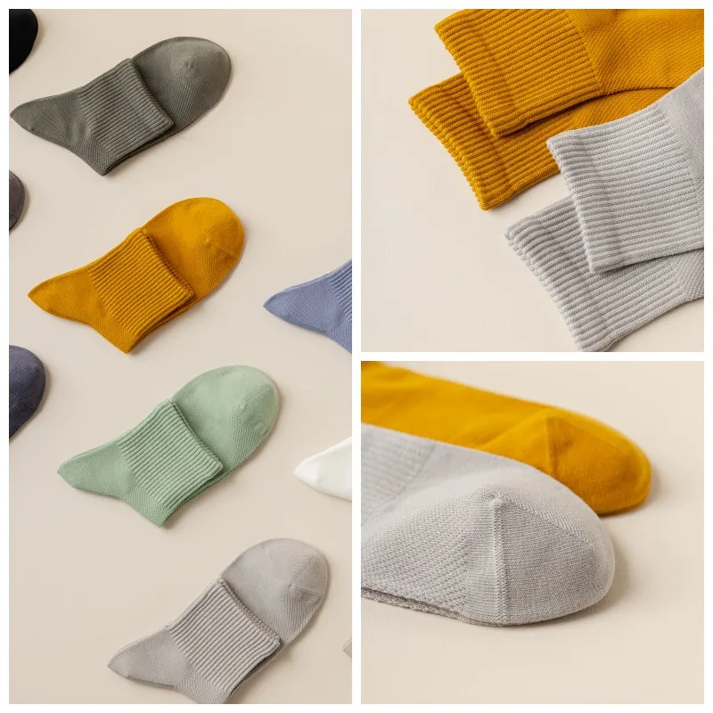 5 Pair Men\'s 100% Cotton Socks High Quality Breathable Mesh Socks Durable Solid Color Casual Socks Fashion Dress Socks Man