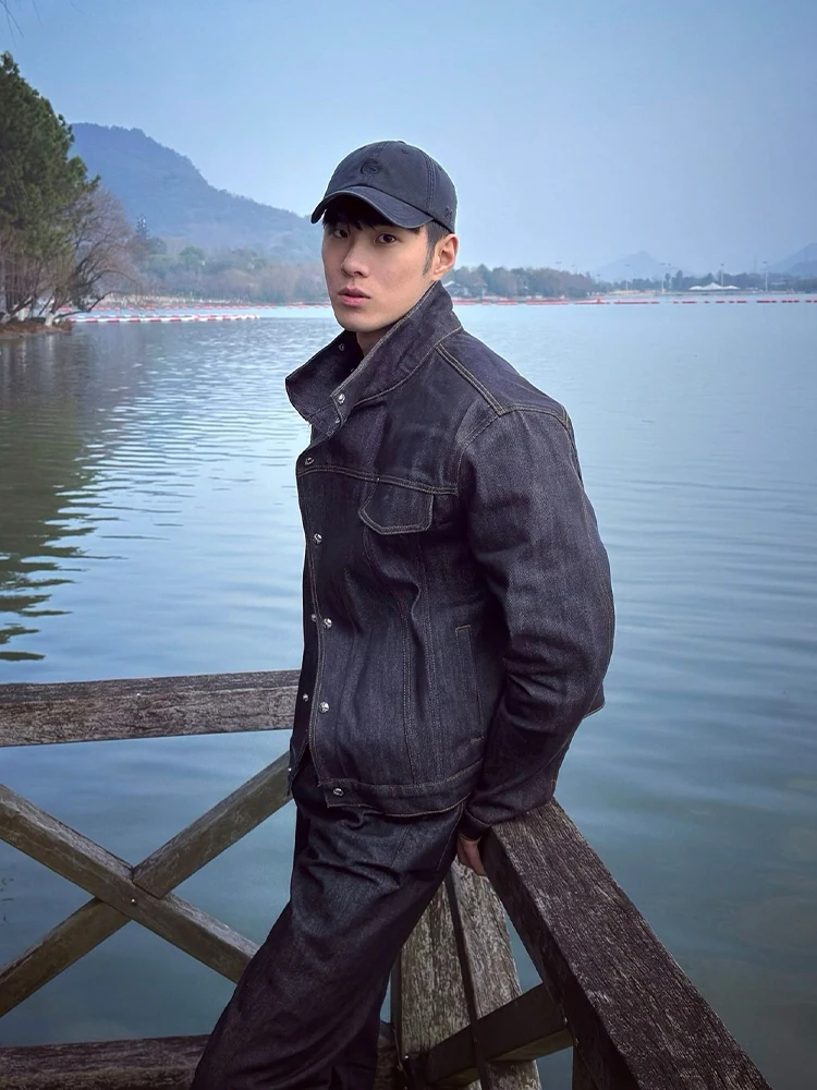 

Черная джинсовая куртка Original Cow для мужчин, весна-осень, в американском уличном стиле, модный бренд, стильная, с воротником-стойкой, рабочая одежда...