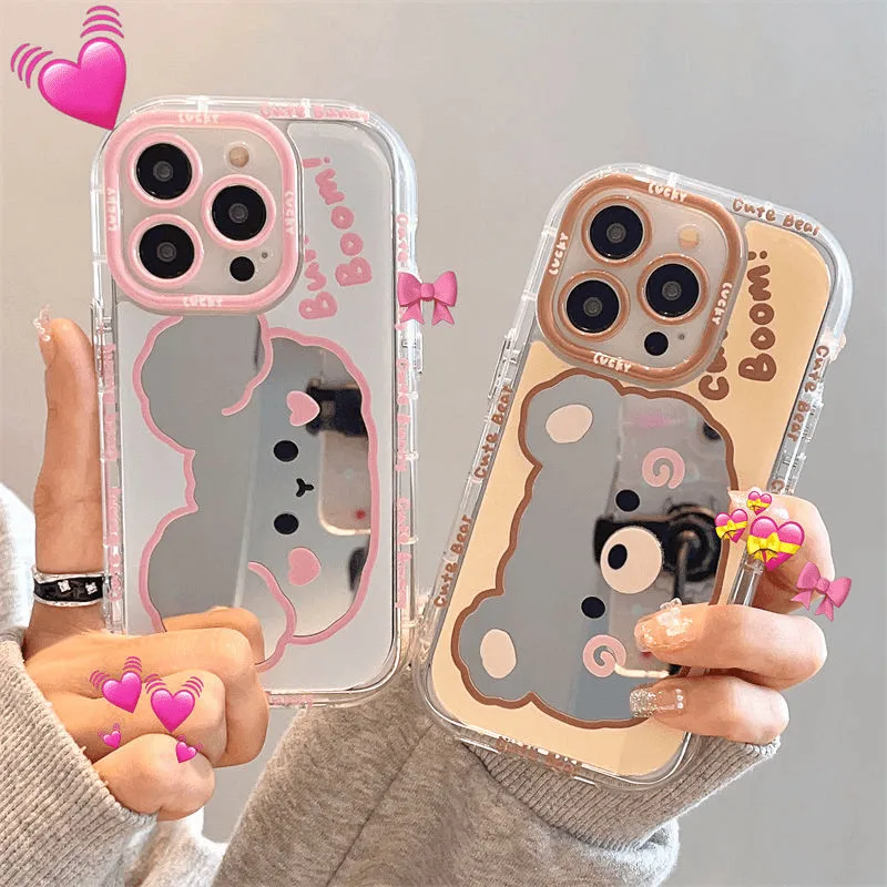 Koreanisches Paar Bären Luftkissen Spiegel Handyhülle für iPhone 17 15 14 16 Pro Max 13 12 11 Pro XR XS 7 8 Plus 17Air Girl Cover – Detail 6