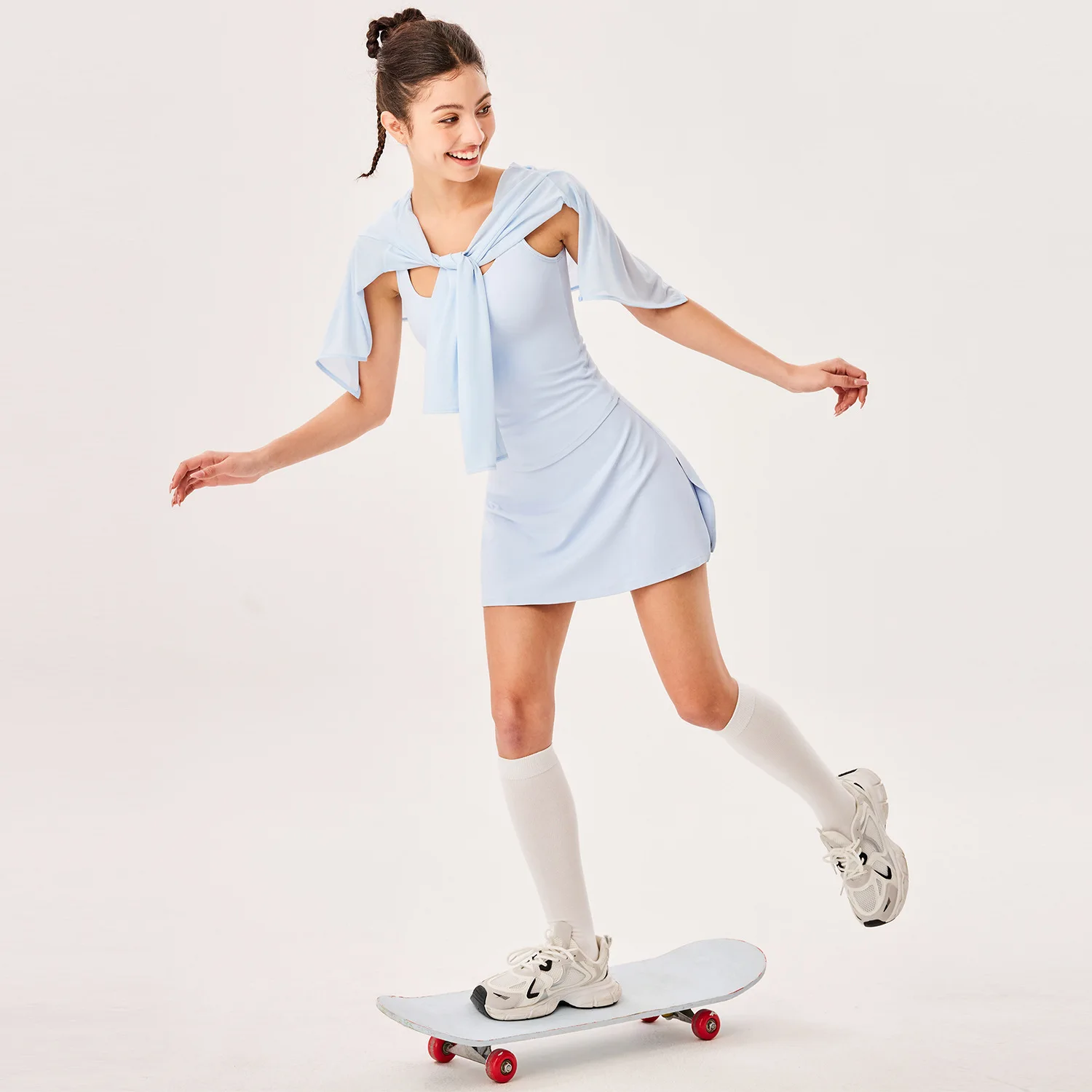 Ropa interior deportiva de secado rápido para mujer, conjunto de chaqueta y Falda corta para Fitness con cojín en el pecho, falda de tenis, verano