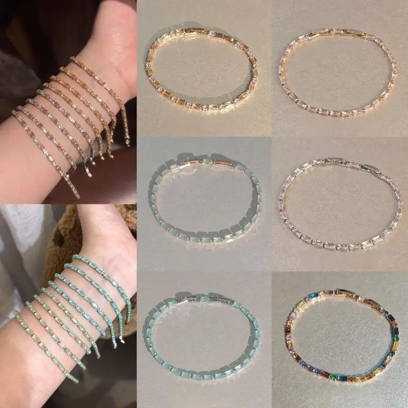 Luxuriöses Funkelndes Kristall-Armband für Damen, Bunte Zirkon-Verzierte Kette, Hochwertiger Schmuck für Verlobungsfeier, Brautgeschenk – Detail 2