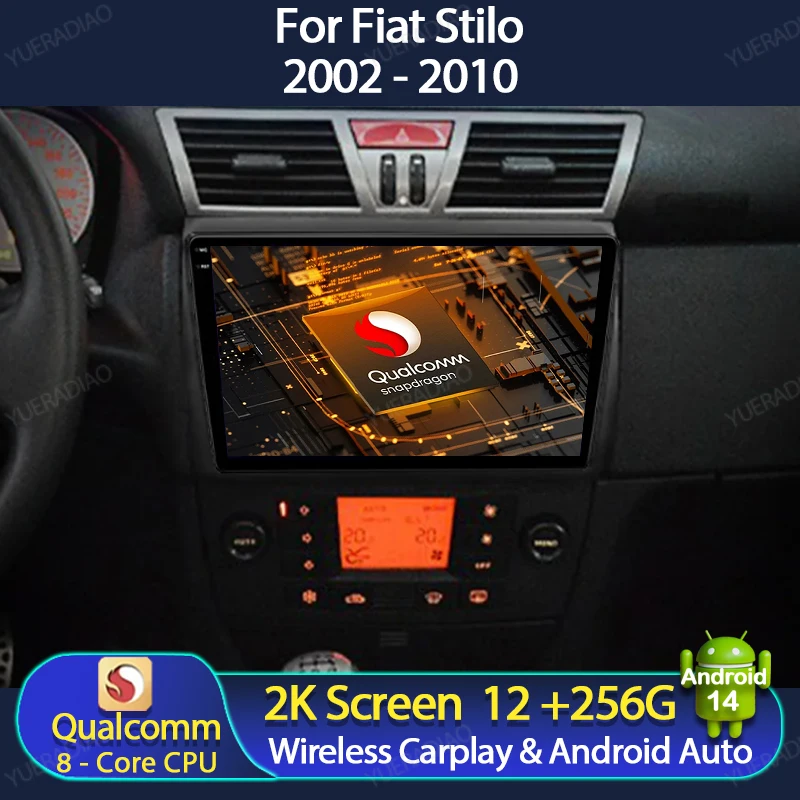 Android 14 Car Radio For Fiat Stilo 2002 2003 2004 - 2010 Carplay Auto Multimedia Stereo Video Player GPS NAVI QLED WIFI 4G 2DIN