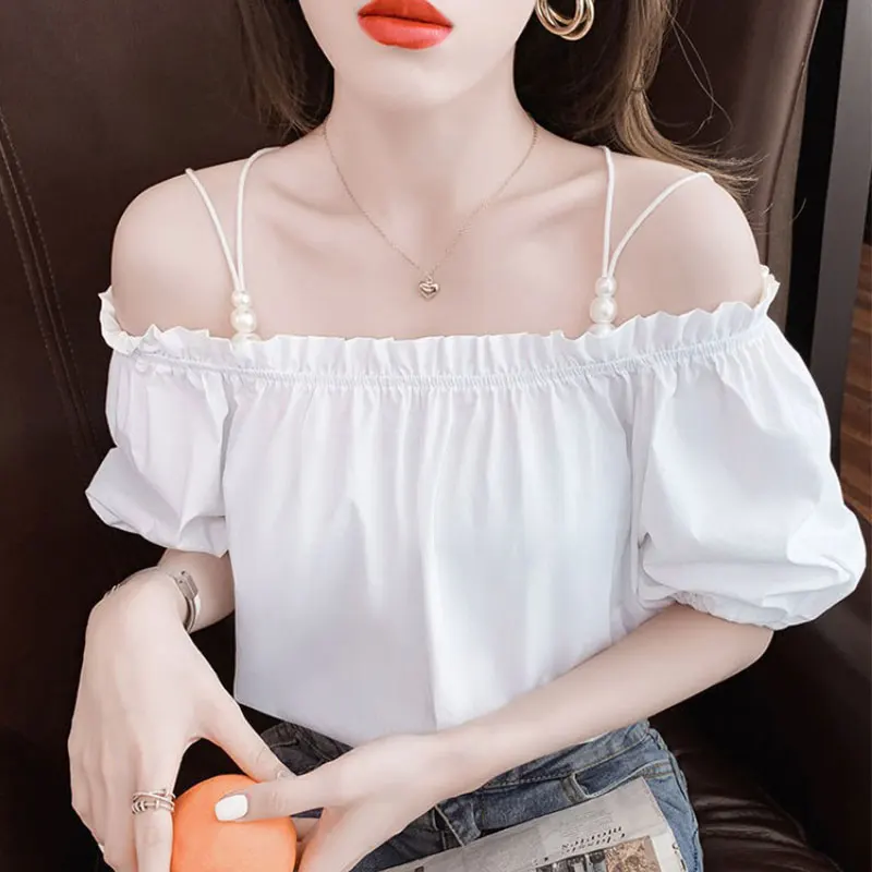 Women Clothing Casual Fashion Simplicity Floral Sling Short Sleeve Tops Women Summer Sexy Trend Temperament Off Shoulder Shirts