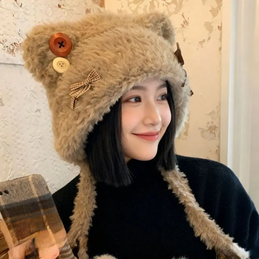 قبعة جديدة لحماية الأذن مقاومة للرياح، قبعة صوفية سميكة على شكل آذان الدب، قبعة شتوية مقاومة للبرد #2