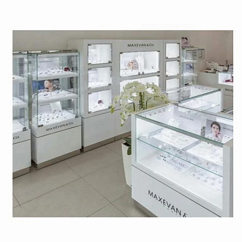 

Custom. white classic jewelry shop furniture showcase wood glass jewelry store display cabinet led glass vitrinas