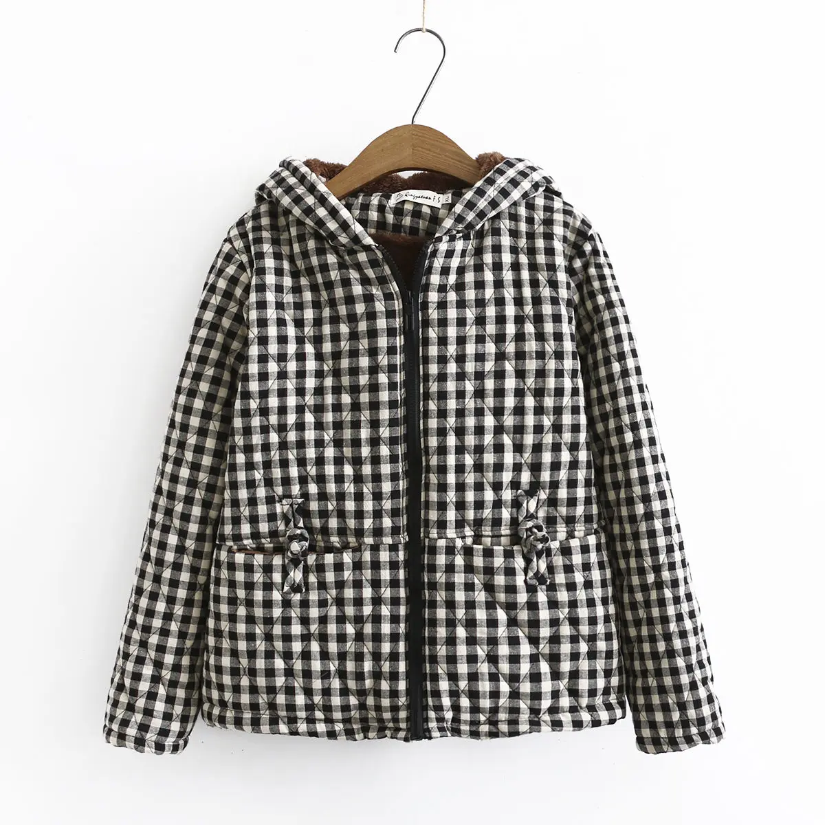 Winter clothes pure cotton plaid cotton padded jacket large size Plush thickened warm little mom short cotton padded jacket