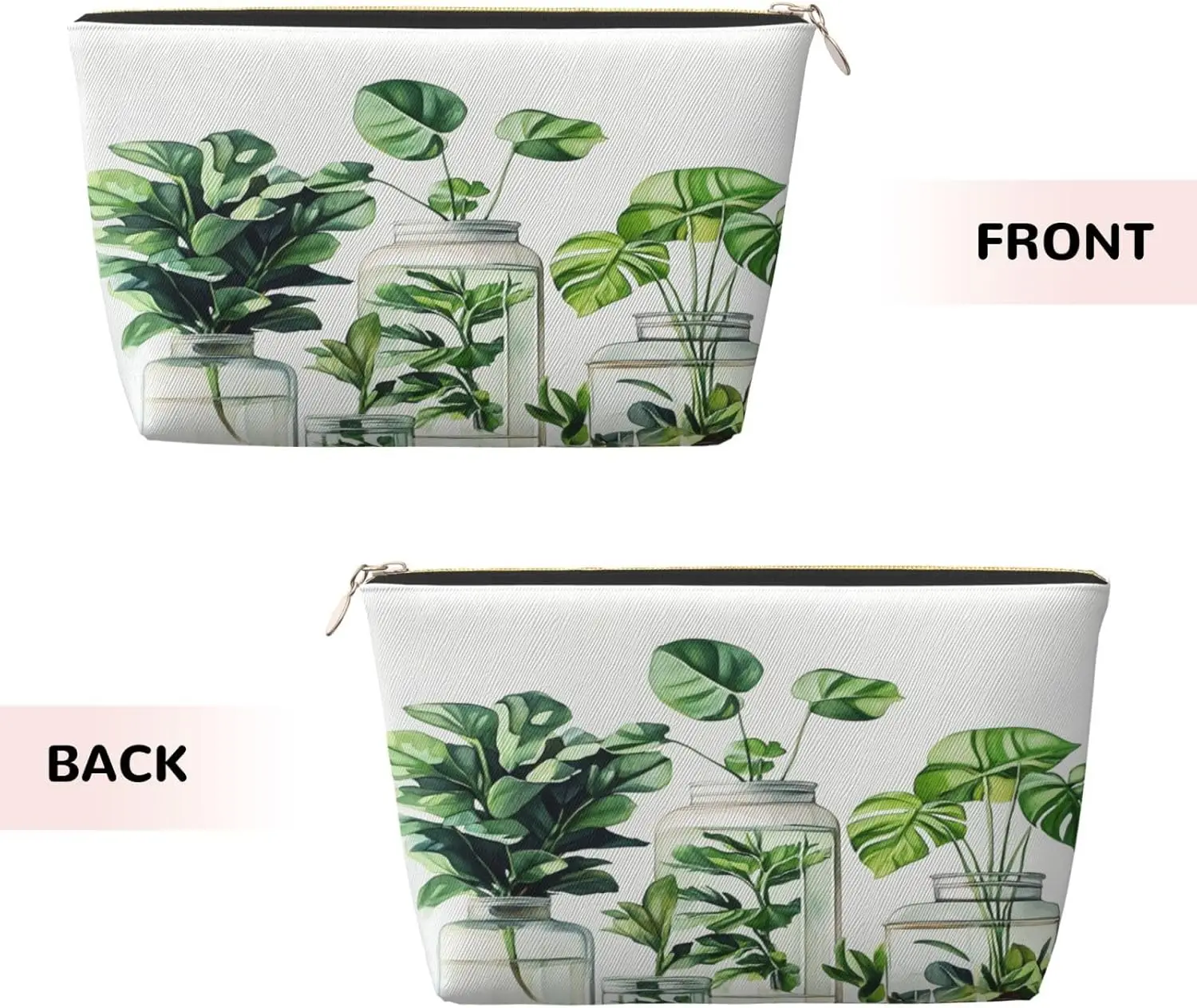 Cosmetic Bag Watercolor Monstera Leaf Botanical Makeup Pouch Travel Toiletry Organizer Zipper Waterproof for Women