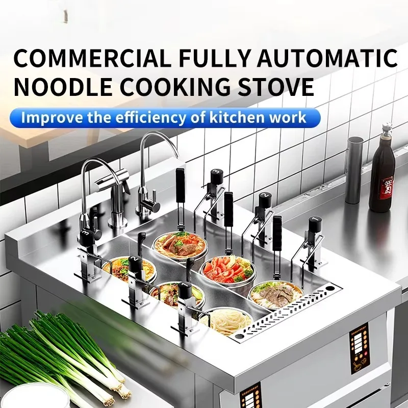 Commercial 3/6 Heads Electric Noodle Cooker Machine Instant Ramen Pasta Cooker Automatic for Kitchen Restaurant