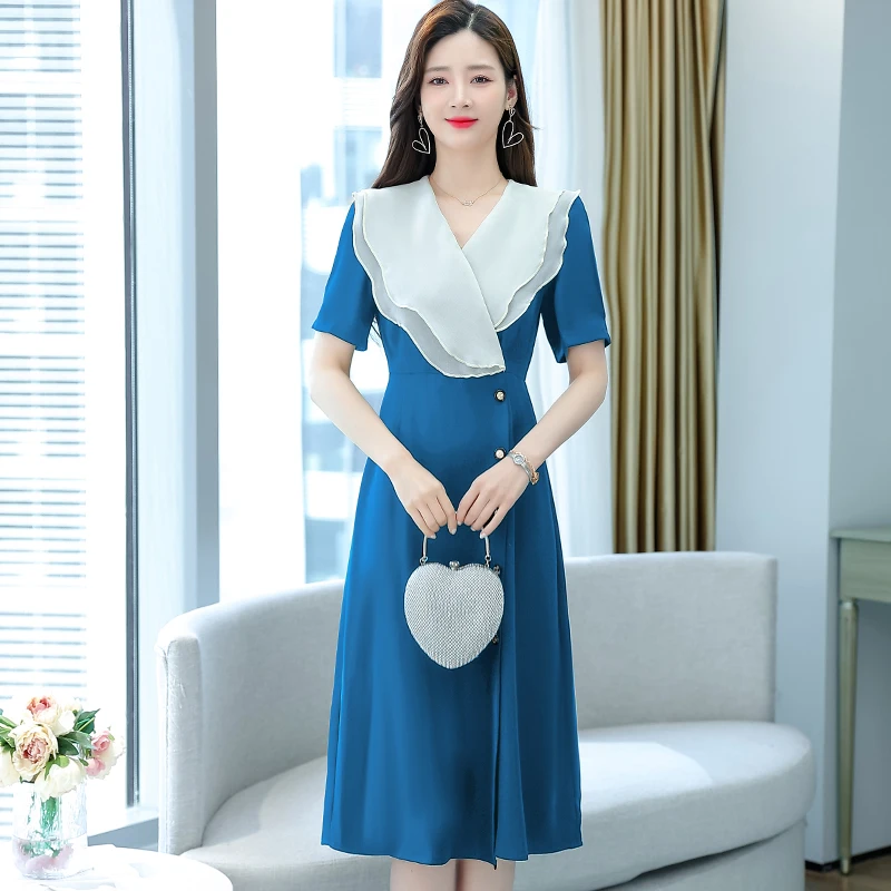 Lato z krótkim rękawem Vintage Party Maxi Vestidos damskie czarne octanowe modne sukienki Midi 2024 elegancka sukienka biurowa