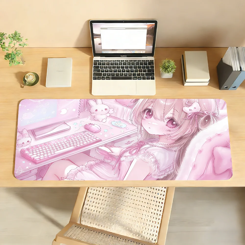 Pink Home Style Pretty Girl Cute Mouse Pad For Office Gaming And Keyboards Non-Slip Large Waterproof