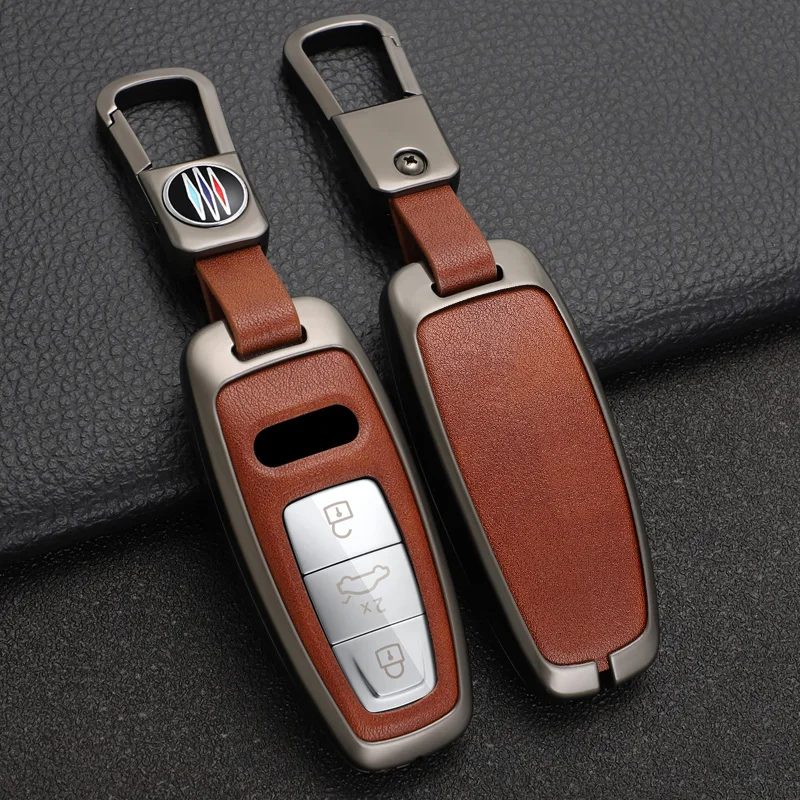 Metal Leather Car Key Case Cover Shell For Audi Q8 RSQ8 A6 C8 S6 RS6 A7 S7 RS7 A3 8Y A8 D5 4N RS E-tron GT Q4 Q7 4M Accessories