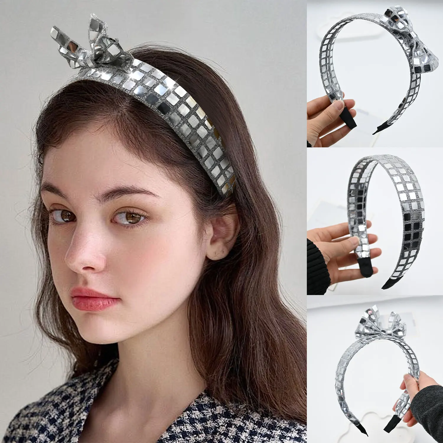 Fabric Square Sequin Headband for Women Light Luxury Hair Hoop Elegant Headpiece Hair Accessory for Daily Wear