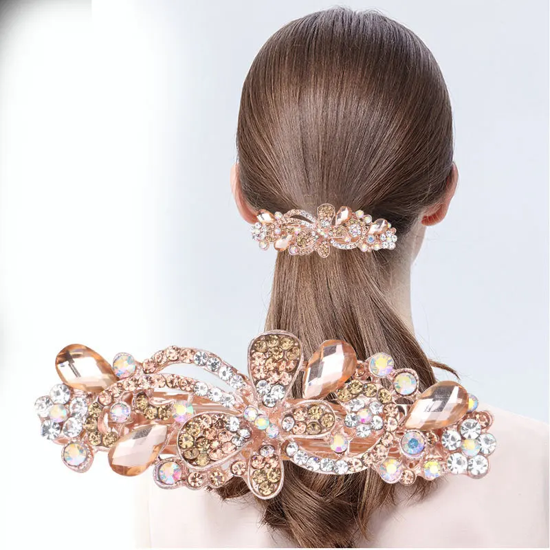 

Elegant Rhinestone Bow Hair Barrettes - Spring Ponytail Clip Accessory