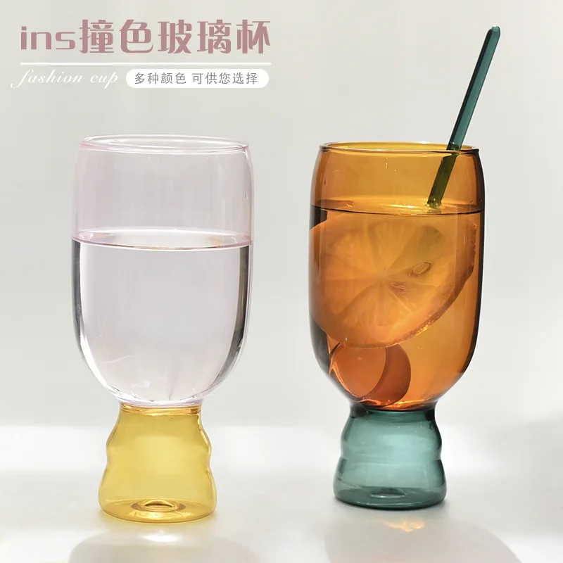 

350ml High-value contrast color glass cup high temperature resistant household water cup dessert cup milk tea cup coffee cup