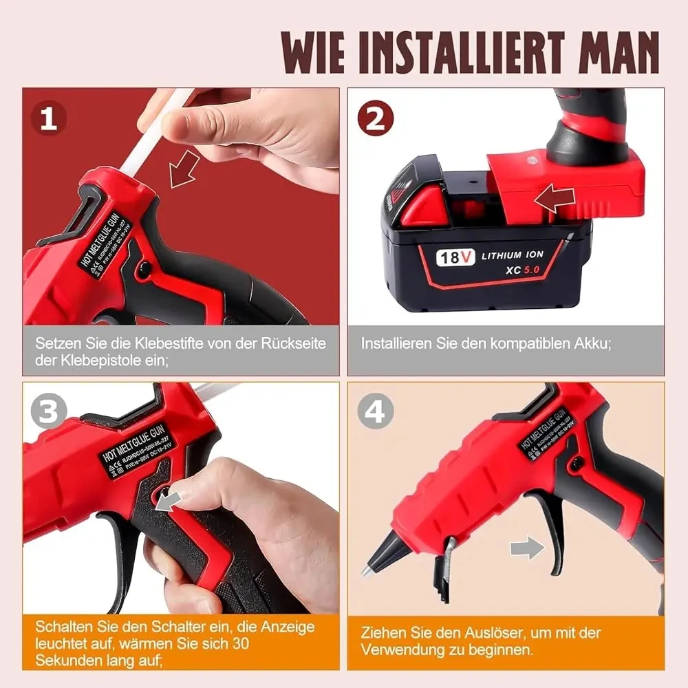 Cordless Hot Glue Gun 50W for Dewalt/Milwaukee/Makita/Bosch/Black Decker Li-ion Battery with 30 Glue Sticks Repair Tools