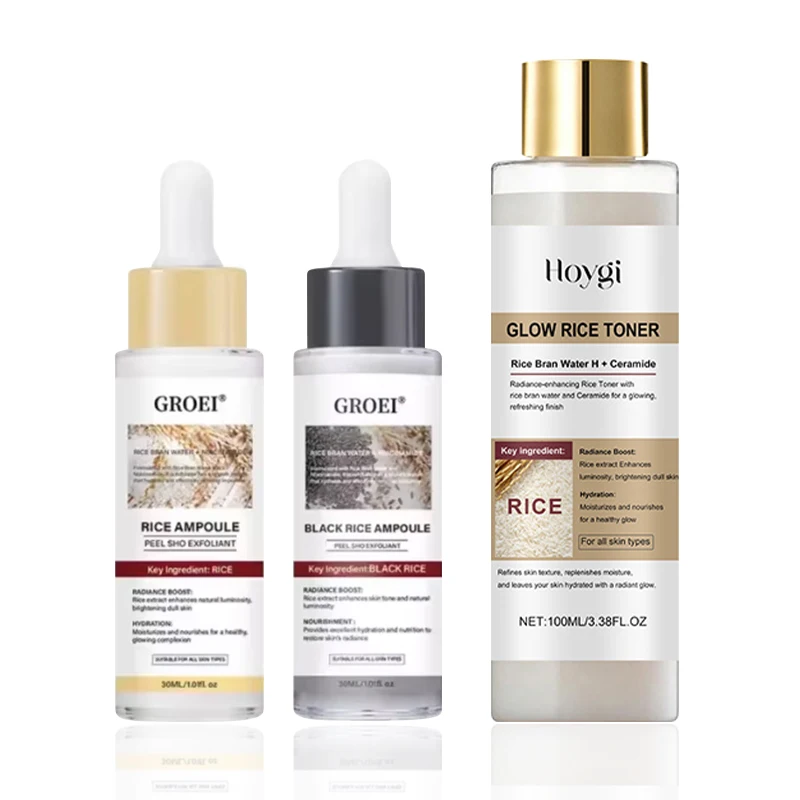 Juego de ampolas para pelar, tóner de arroz, esencia hidratante para el rostro, piel brillante, esencia de equilibrio de agua y aceite, embotamiento revitalizante de la piel